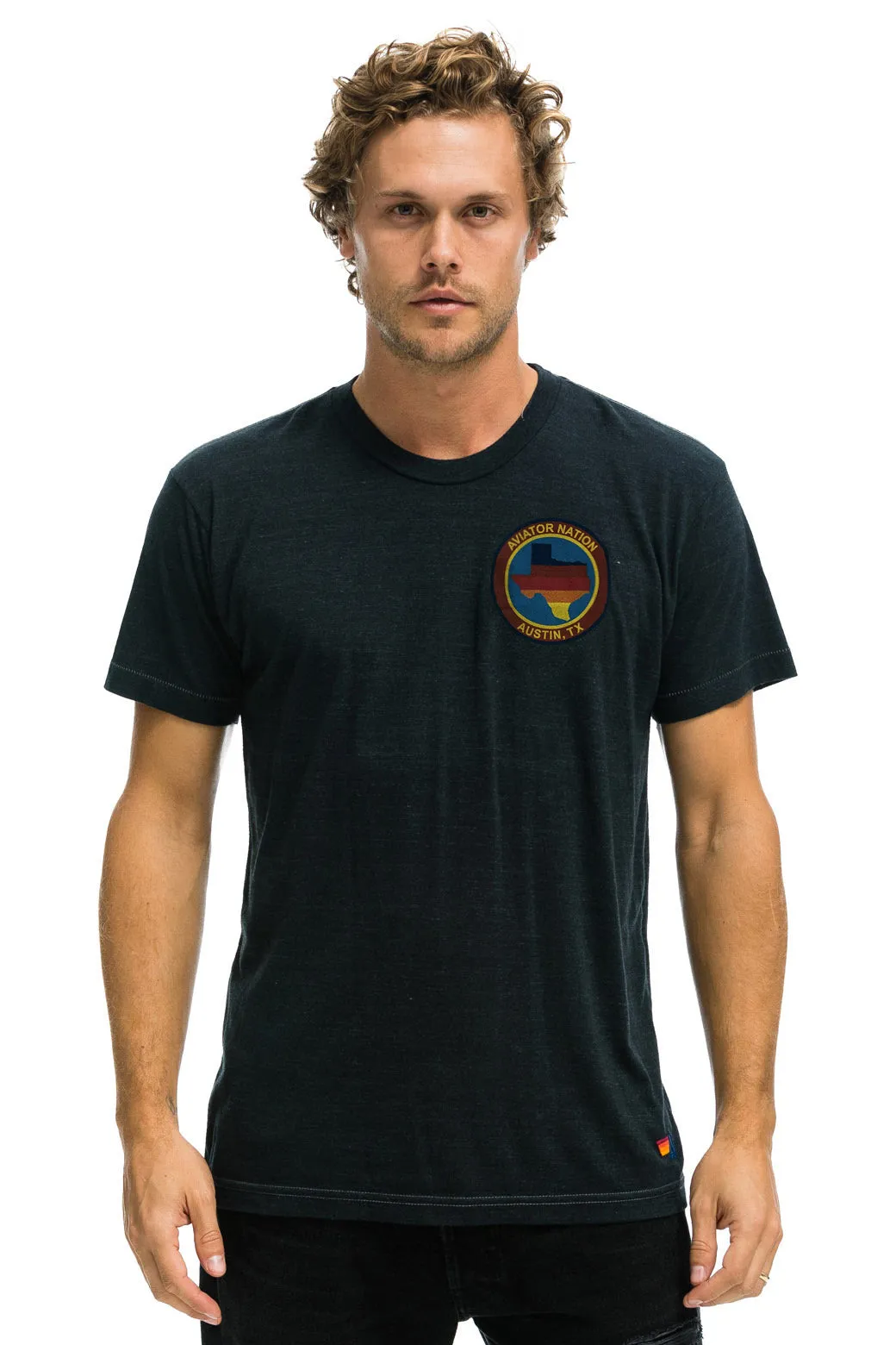 SIGNATURE TEXAS SMALL LOGO TEE - CHARCOAL sold by Aviator Nation