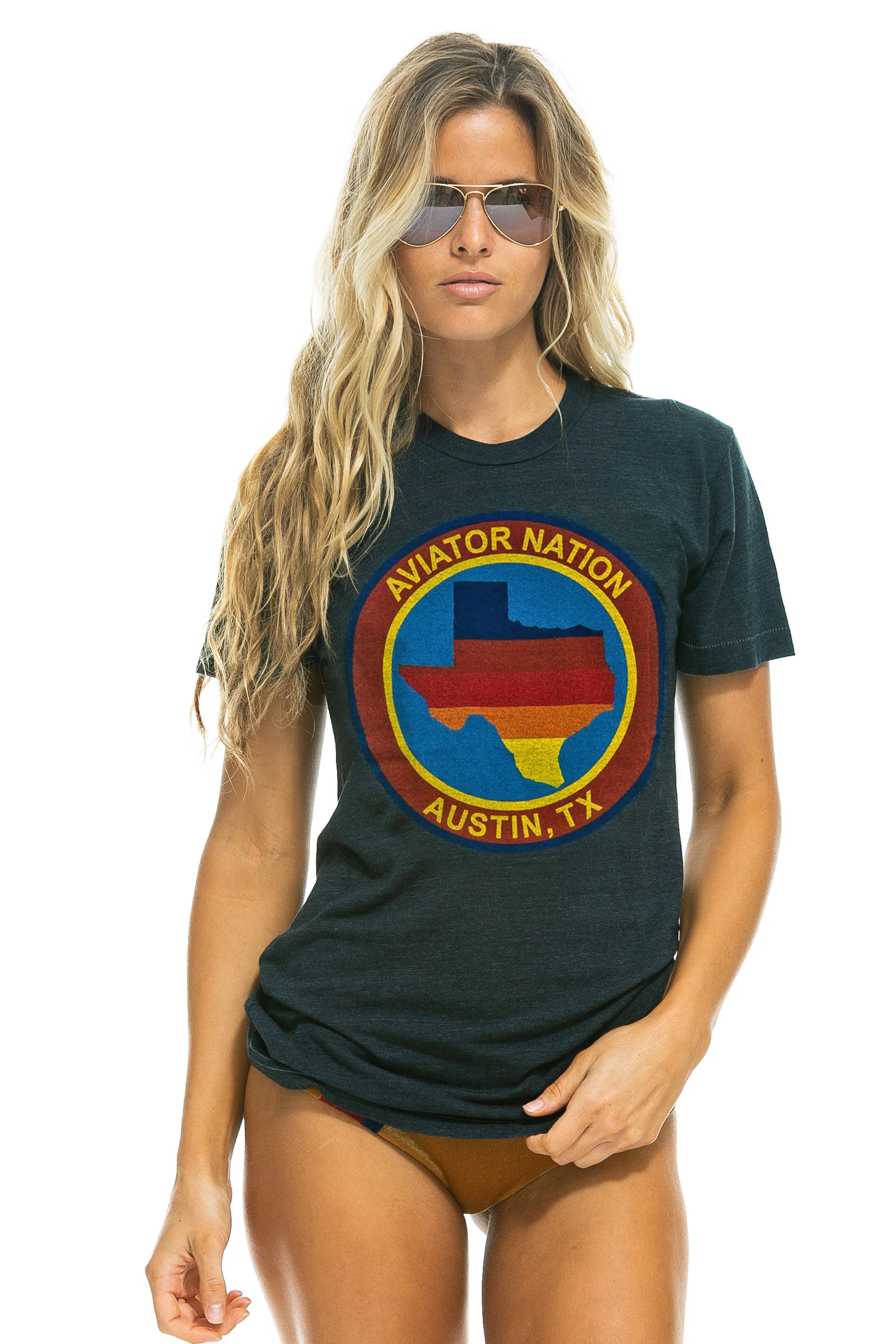 SIGNATURE TEXAS TEE - CHARCOAL sold by Aviator Nation