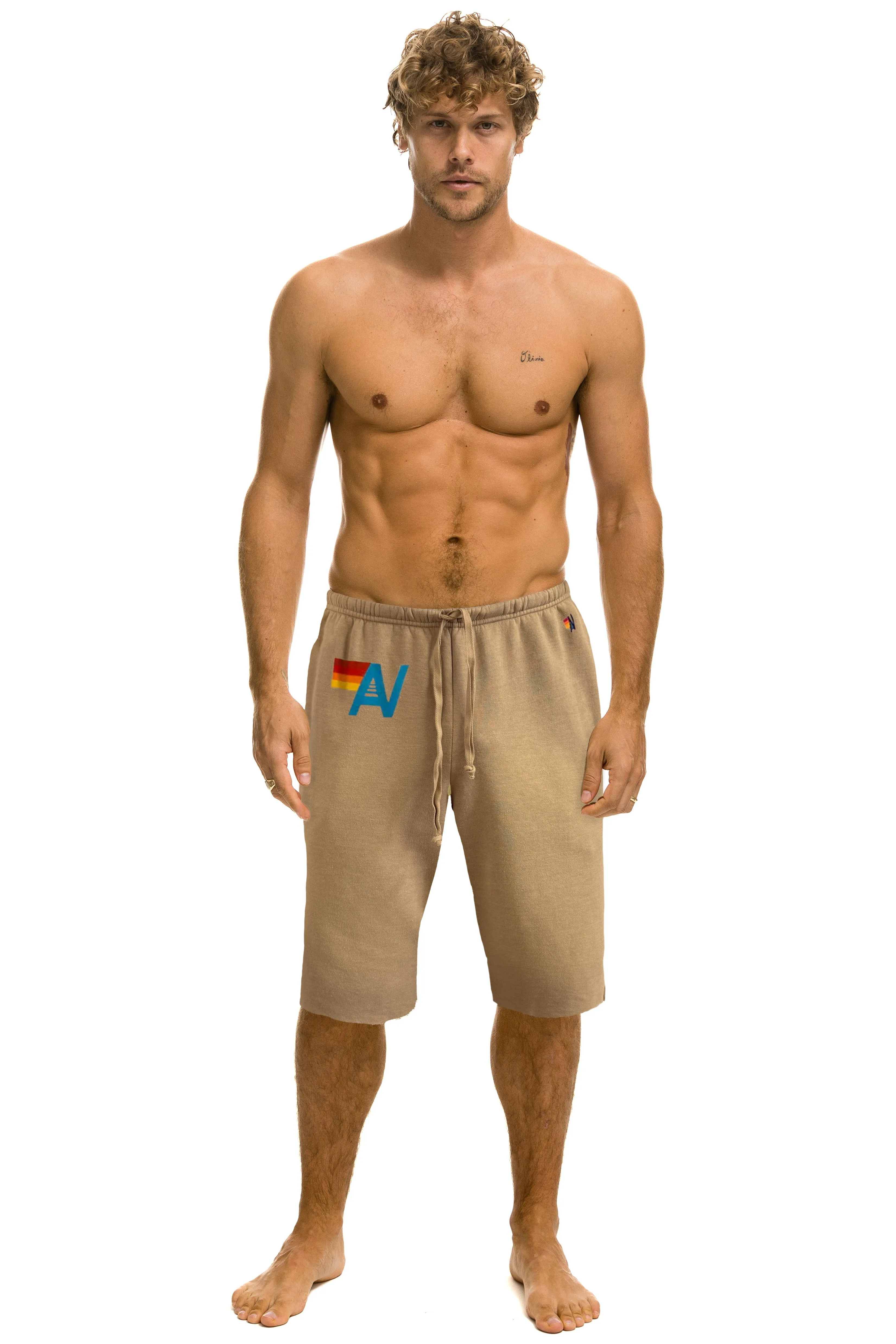 VINTAGE LOGO MENS SWEATSHORTS - FADED TAN sold by Aviator Nation