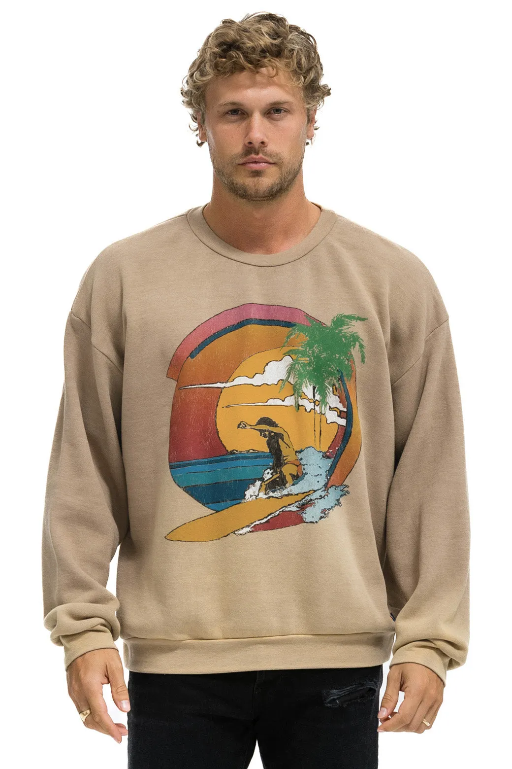 TROPICAL SURF RELAXED CREW SWEATSHIRT - FADED TAN sold by Aviator Nation product image thumbnail 2