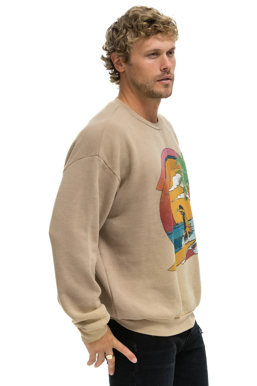 TROPICAL SURF RELAXED CREW SWEATSHIRT - FADED TAN sold by Aviator Nation product image thumbnail 4