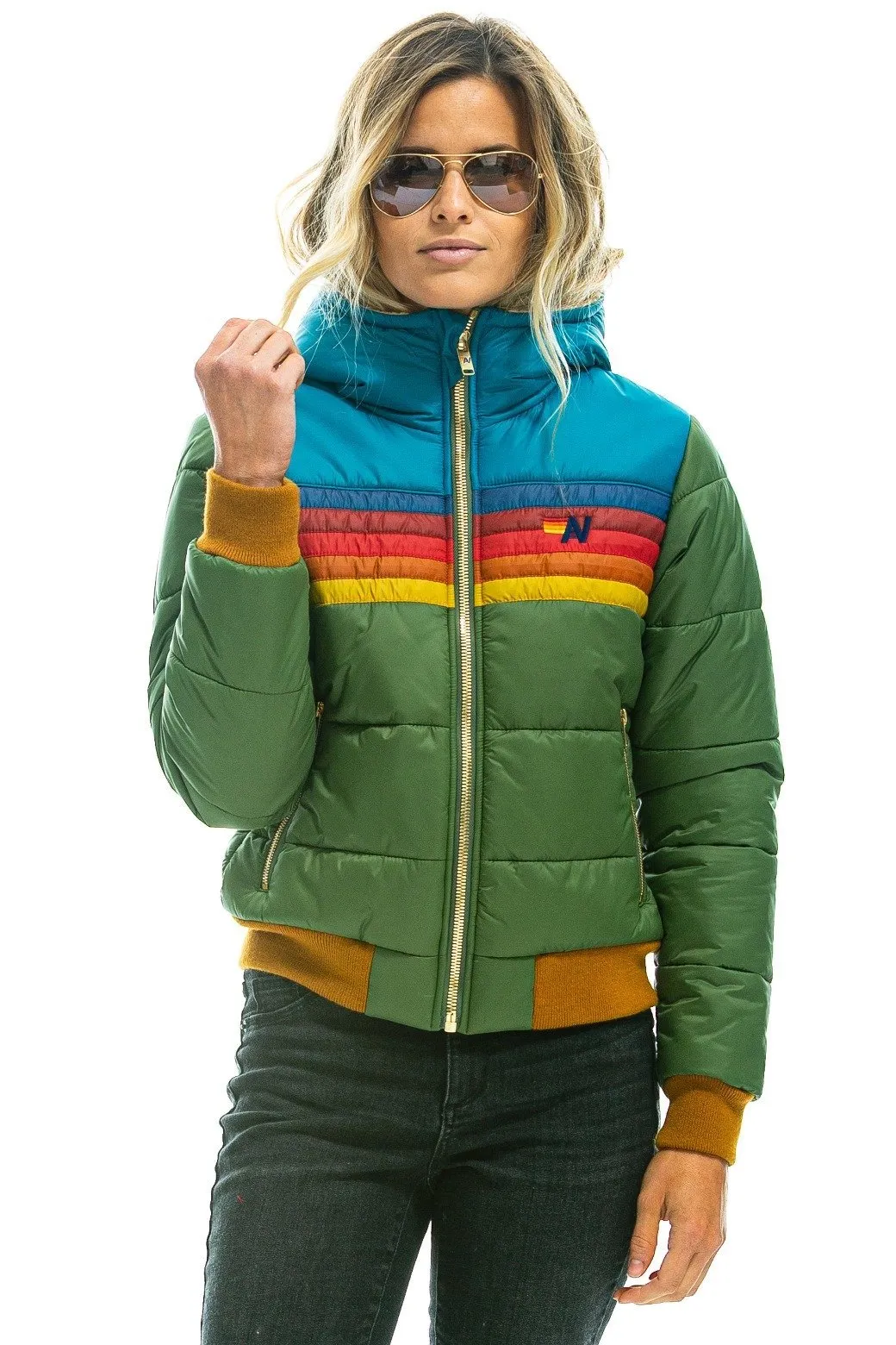 TREKKER 2 HOODED PUFFER JACKET - GARDEN GREEN sold by Aviator Nation