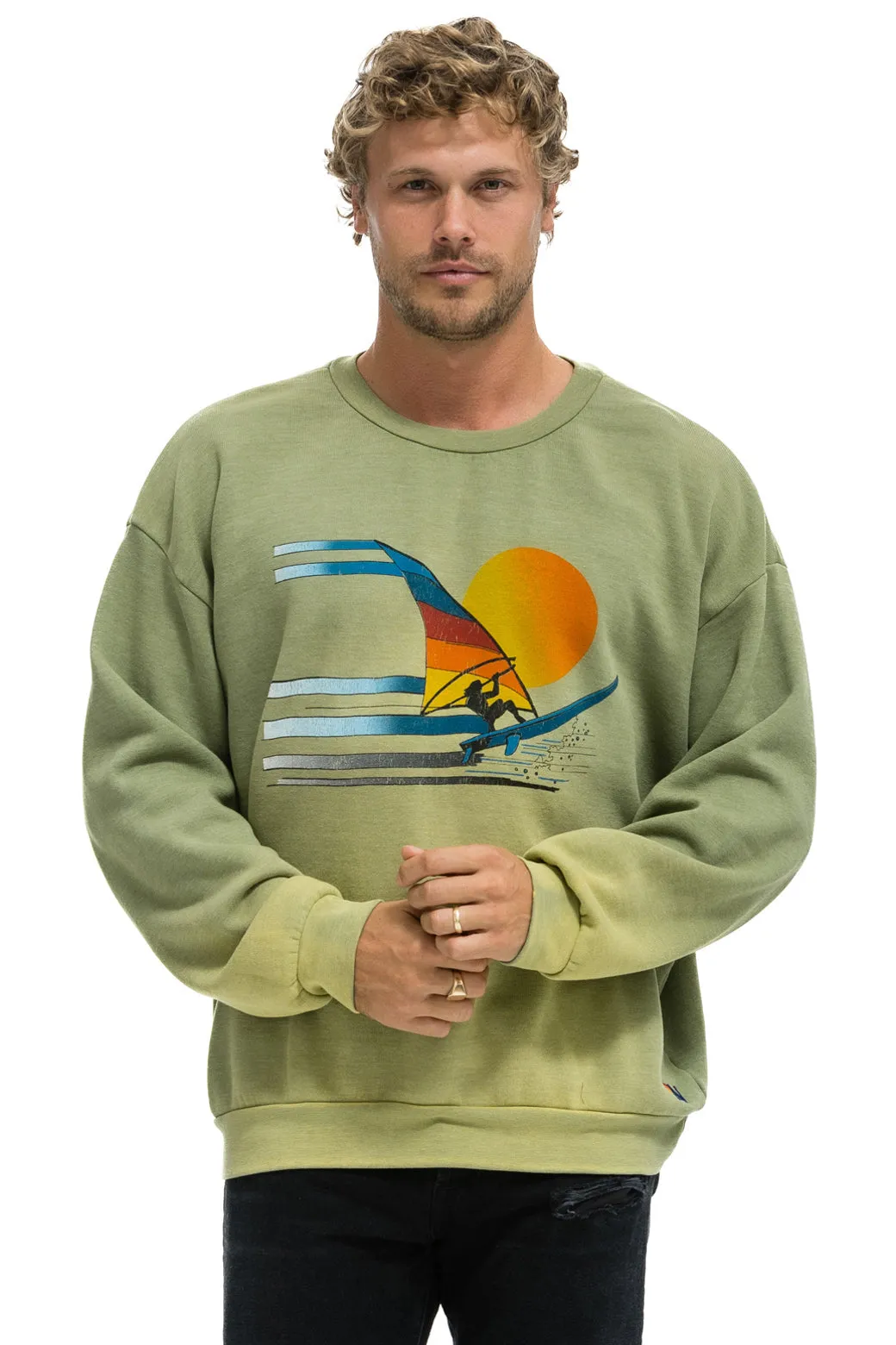 WINDSURF JUMP RELAXED CREW SWEATSHIRT - FADED ARMY sold by Aviator Nation product image thumbnail 2