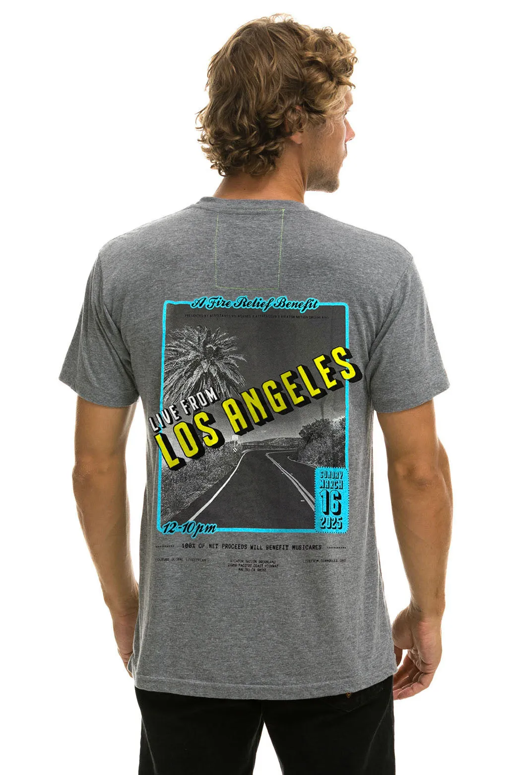 DREAMLAND LA FIRES BENEFIT CREW TEE - HEATHER GREY sold by Aviator Nation product image thumbnail 2