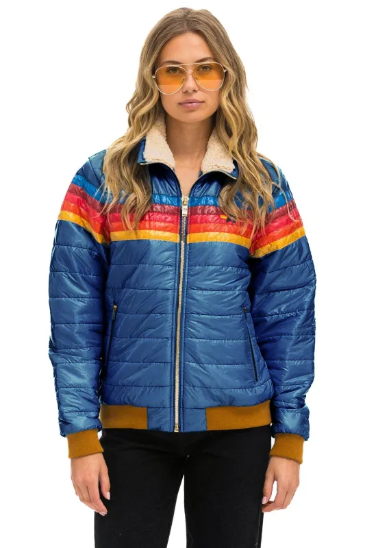 5 STRIPE RAINBOW SLEEVE  JACKET - GLOSSY DEEP BLUE sold by Aviator Nation