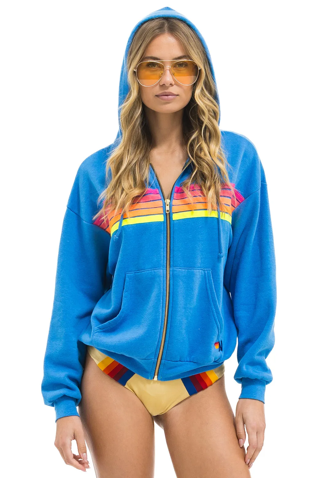 5 STRIPE RELAXED ZIP HOODIE - COBALT // NEON sold by Aviator Nation product image thumbnail 5