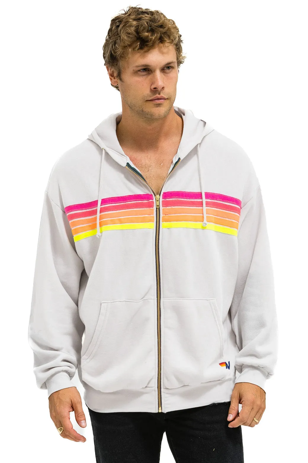5 STRIPE RELAXED ZIP HOODIE - DOVE GREY // NEON sold by Aviator Nation product image thumbnail 2