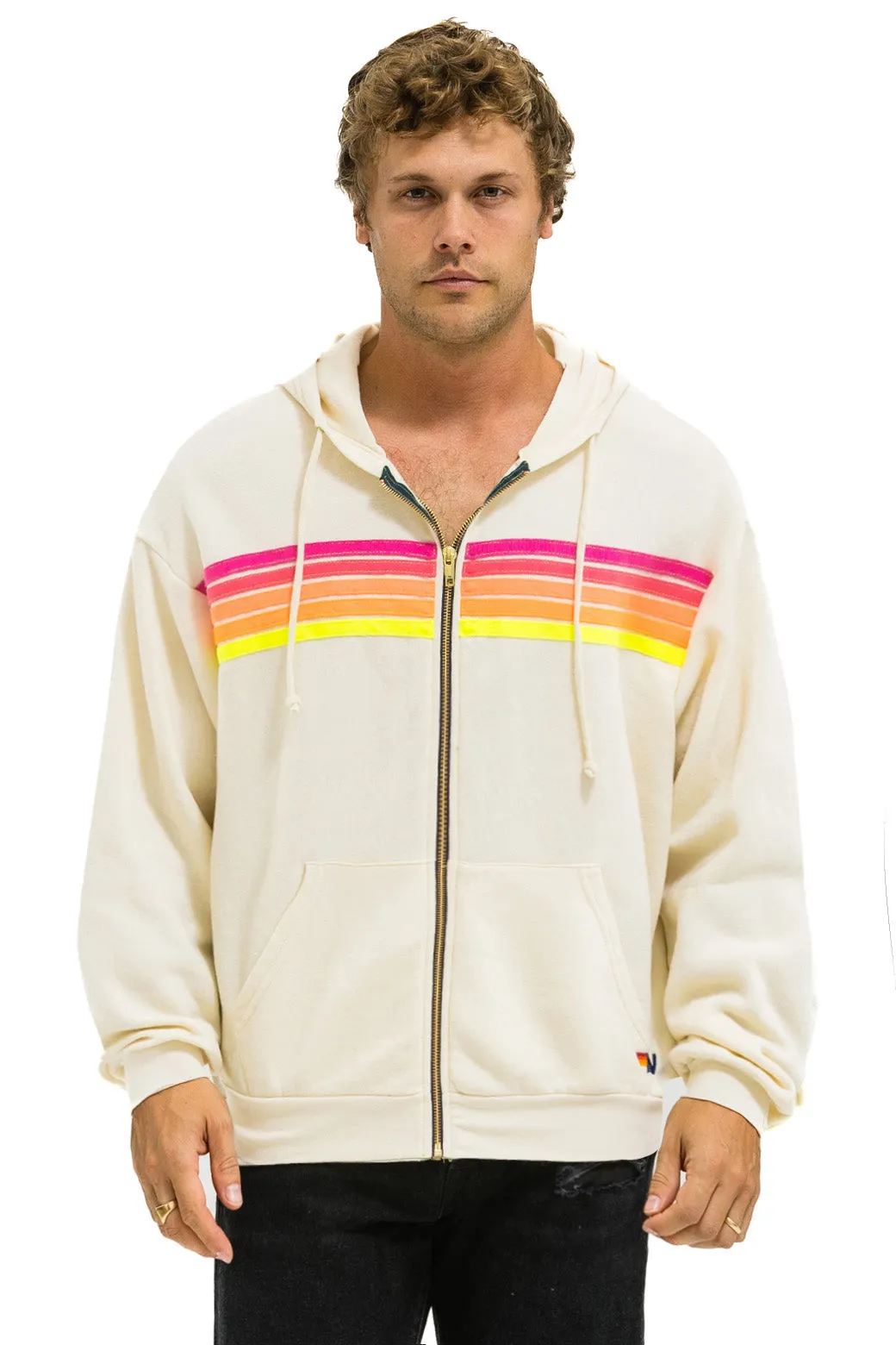 5 STRIPE RELAXED ZIP HOODIE - VINTAGE WHITE // NEON sold by Aviator Nation product image thumbnail 2