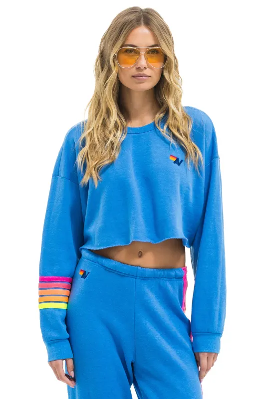 RUGBY STITCH CROPPED CREW SWEATSHIRT RELAXED - COBALT // NEON sold by Aviator Nation