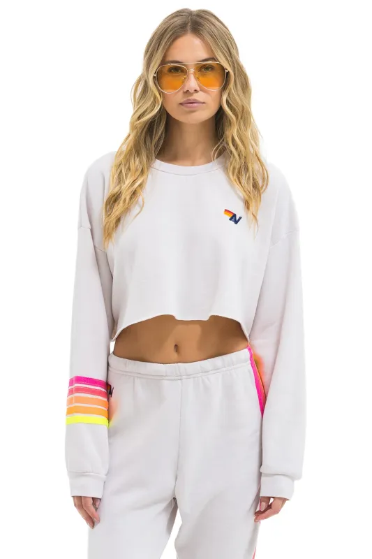 RUGBY STITCH CROPPED CREW SWEATSHIRT RELAXED - DOVE GREY // NEON sold by Aviator Nation