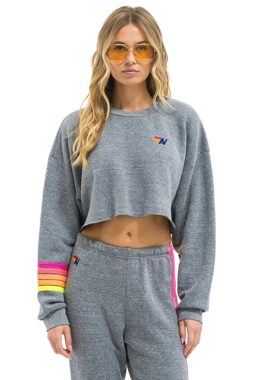 RUGBY STITCH CROPPED CREW SWEATSHIRT RELAXED - HEATHER // NEON sold by Aviator Nation