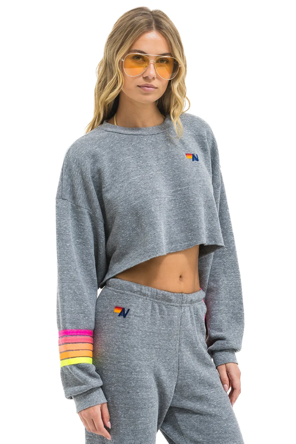 RUGBY STITCH CROPPED CREW SWEATSHIRT RELAXED - HEATHER // NEON sold by Aviator Nation product image thumbnail 3