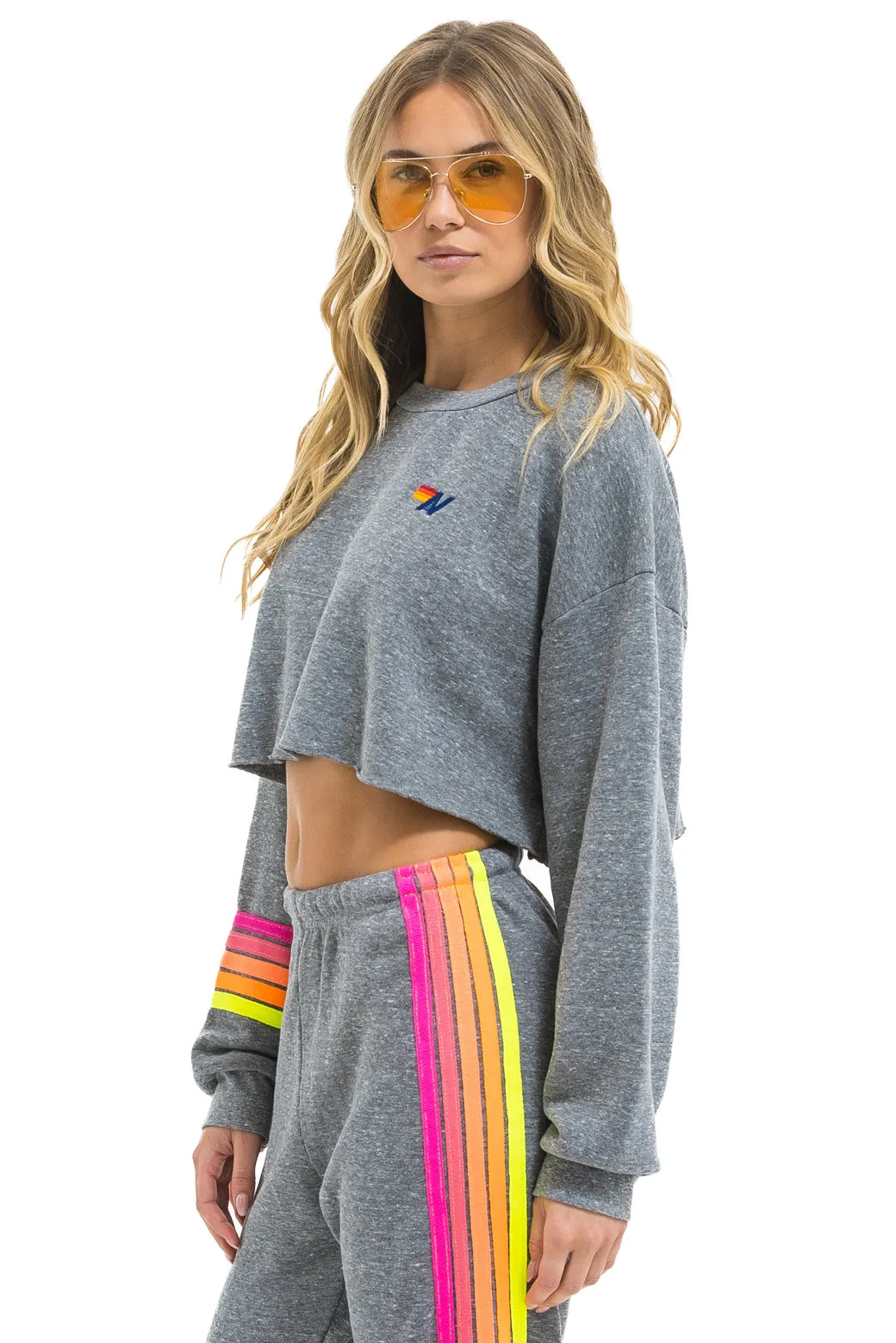 RUGBY STITCH CROPPED CREW SWEATSHIRT RELAXED - HEATHER // NEON sold by Aviator Nation product image thumbnail 2