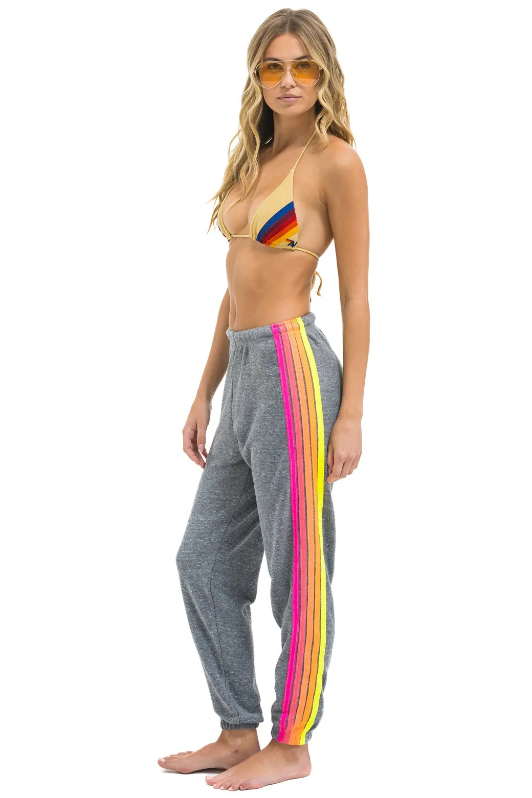 5 STRIPE SWEATPANTS - HEATHER GREY // NEON sold by Aviator Nation