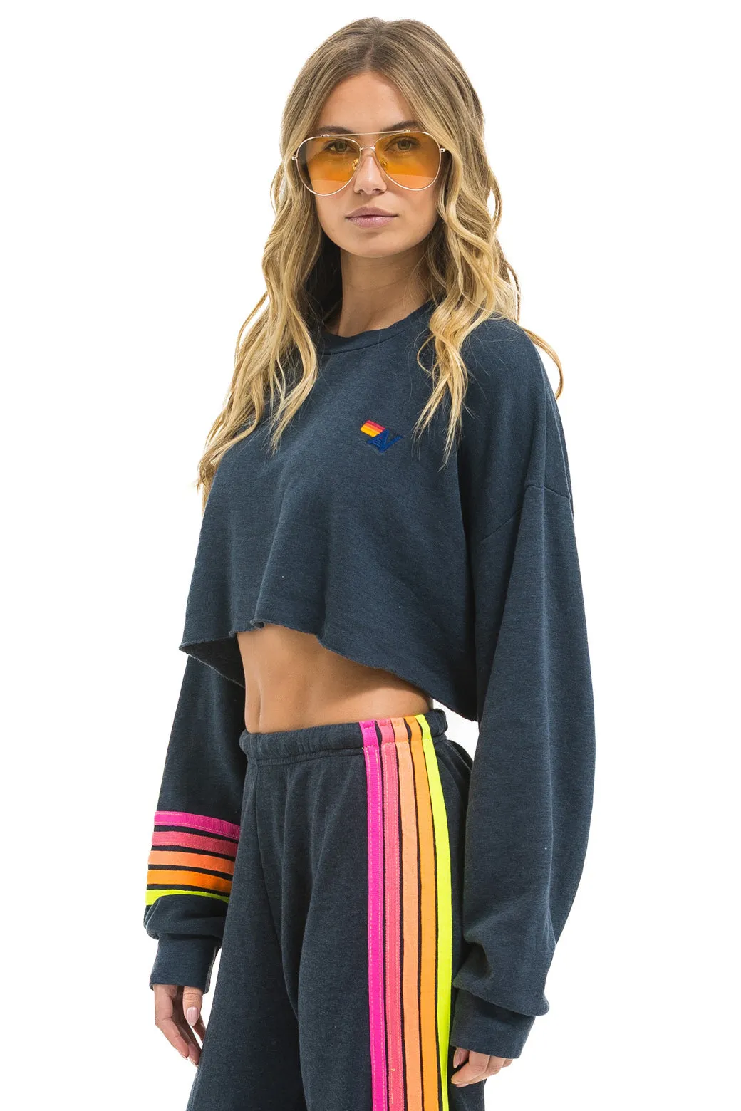 RUGBY STITCH CROPPED CREW SWEATSHIRT RELAXED - CHARCOAL // NEON sold by Aviator Nation product image thumbnail 2