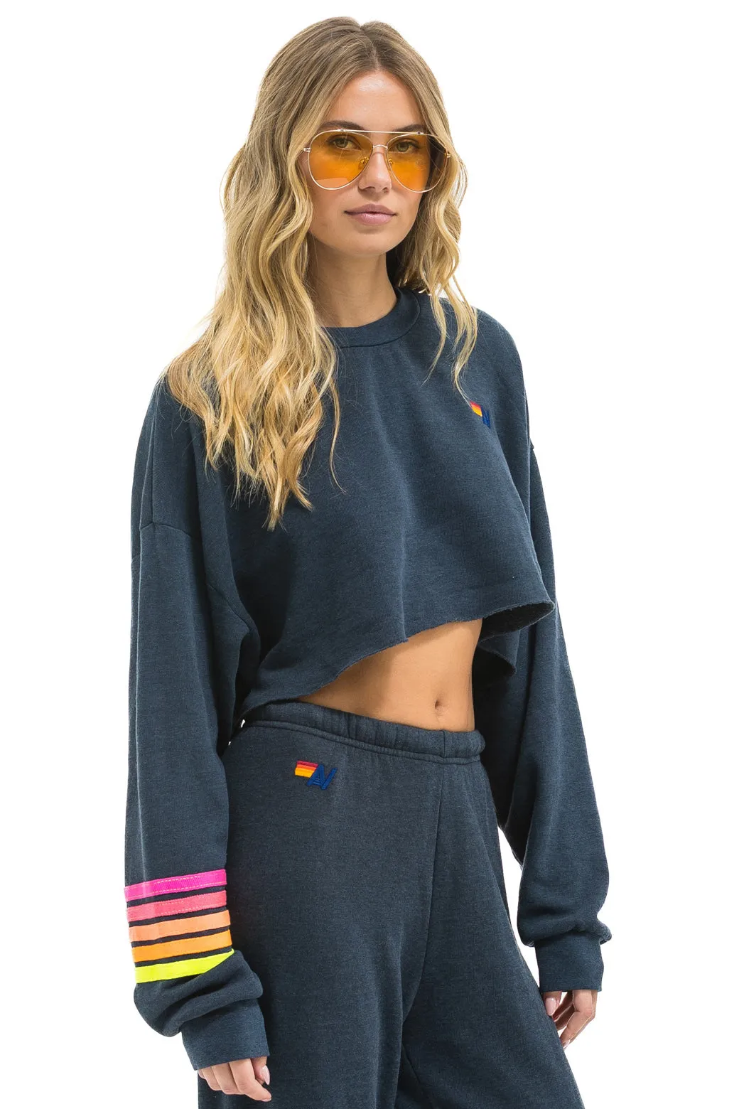 RUGBY STITCH CROPPED CREW SWEATSHIRT RELAXED - CHARCOAL // NEON sold by Aviator Nation product image thumbnail 3