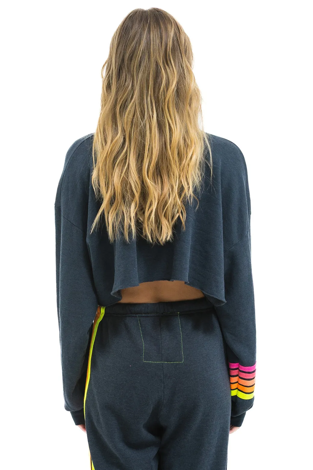 RUGBY STITCH CROPPED CREW SWEATSHIRT RELAXED - CHARCOAL // NEON sold by Aviator Nation product image thumbnail 4
