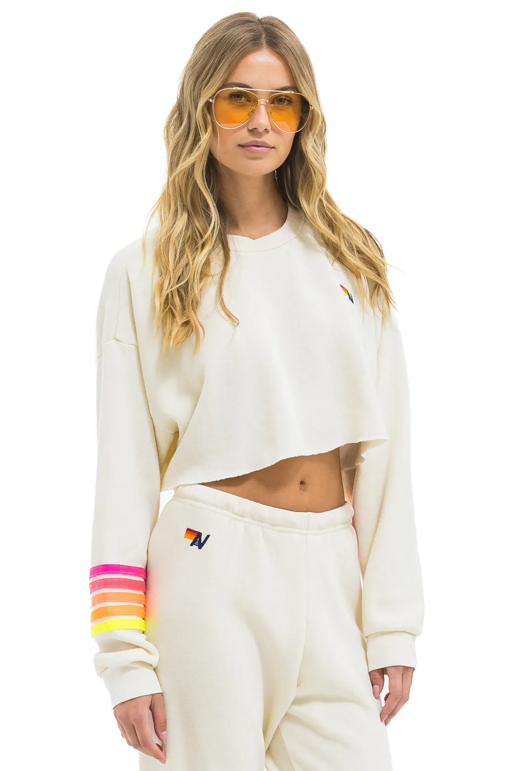 RUGBY STITCH CROPPED CREW SWEATSHIRT RELAXED - VINTAGE WHITE // NEON sold by Aviator Nation product image thumbnail 2