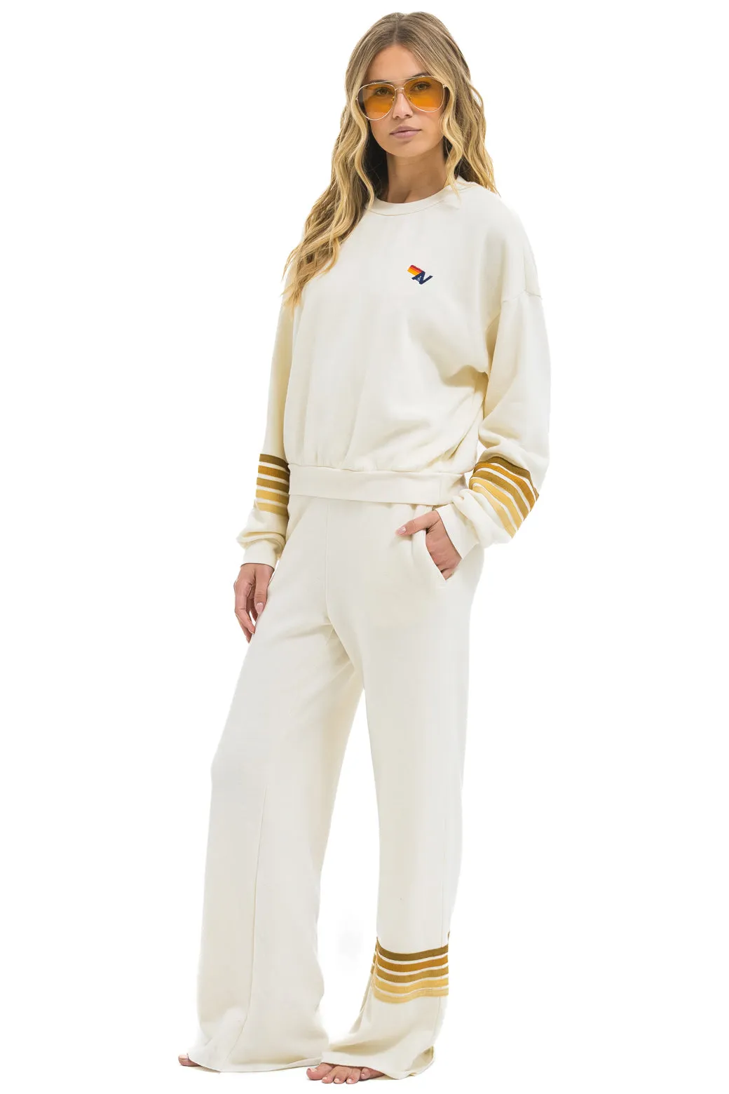 RUGBY STITCH WIDE LEG POCKET SWEATPANTS - VINTAGE WHITE // BROWN sold by Aviator Nation product image thumbnail 5