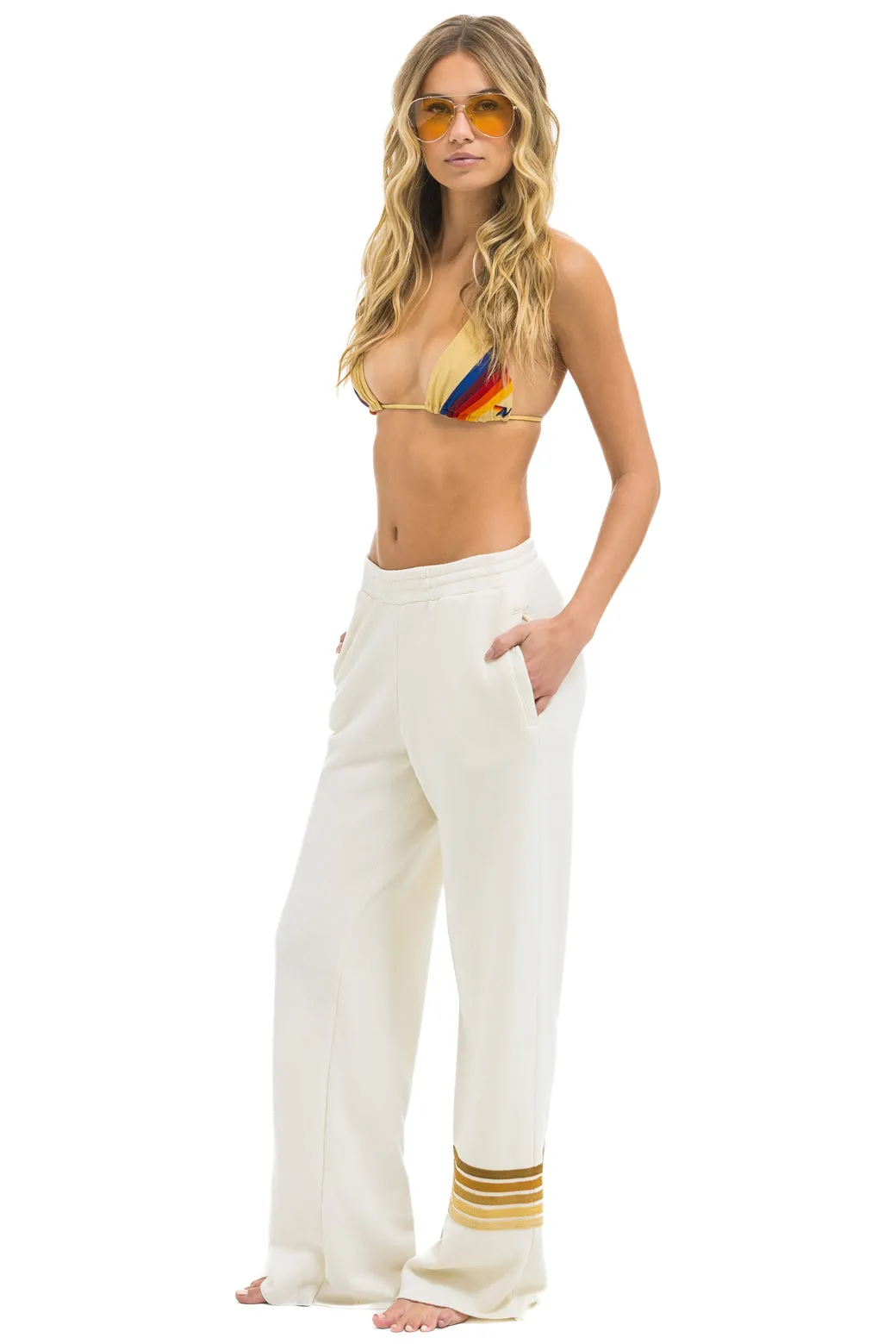 RUGBY STITCH WIDE LEG POCKET SWEATPANTS - VINTAGE WHITE // BROWN sold by Aviator Nation product image thumbnail 3