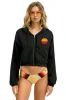SUNSET PATCH RELAXED CROPPED ZIP HOODIE - CHARCOAL sold by Aviator Nation