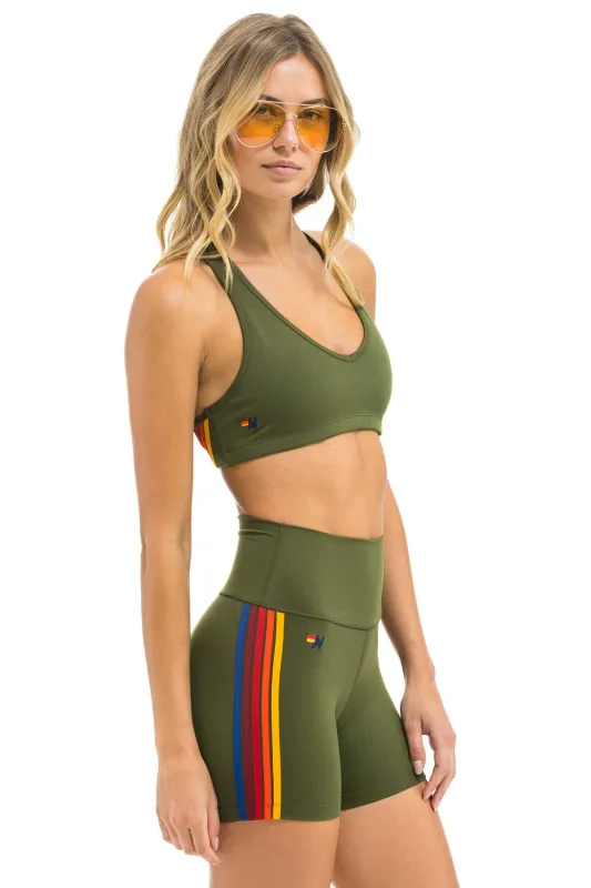 5 STRIPE RAINBOW 4 INCH HI-RISE BIKER SHORT - LEAF sold by Aviator Nation