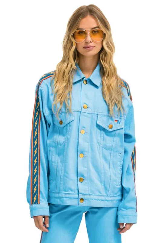 NAPA: BOLT STRIPE OVERSIZED CONCERT DENIM JACKET - SKY sold by Aviator Nation