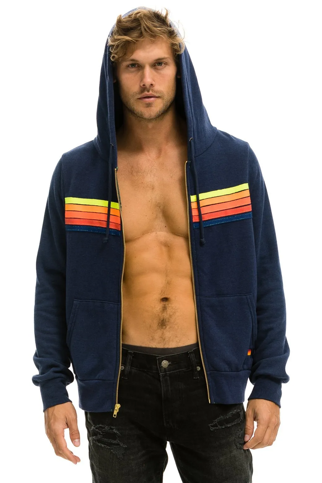 5 STRIPE HOODIE - NAVY // NEON RAINBOW BLUE STRIPES sold by Aviator Nation product image thumbnail 2