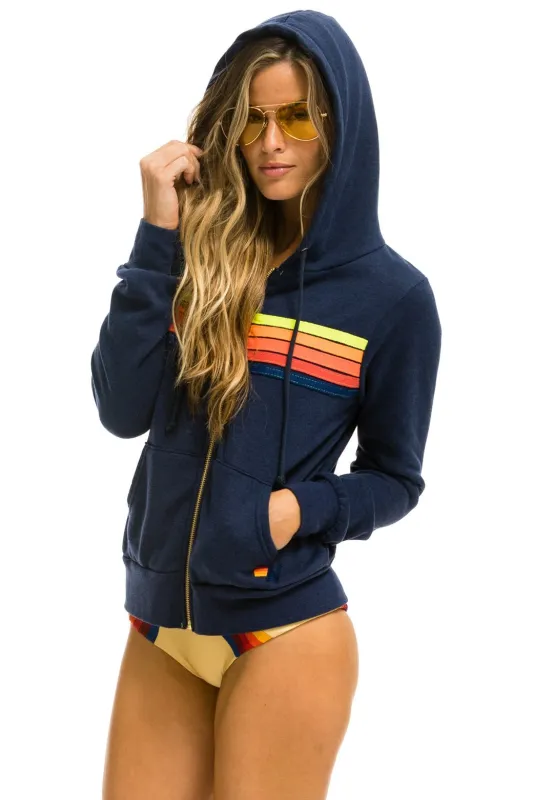 5 STRIPE HOODIE - NAVY // NEON RAINBOW BLUE STRIPES sold by Aviator Nation