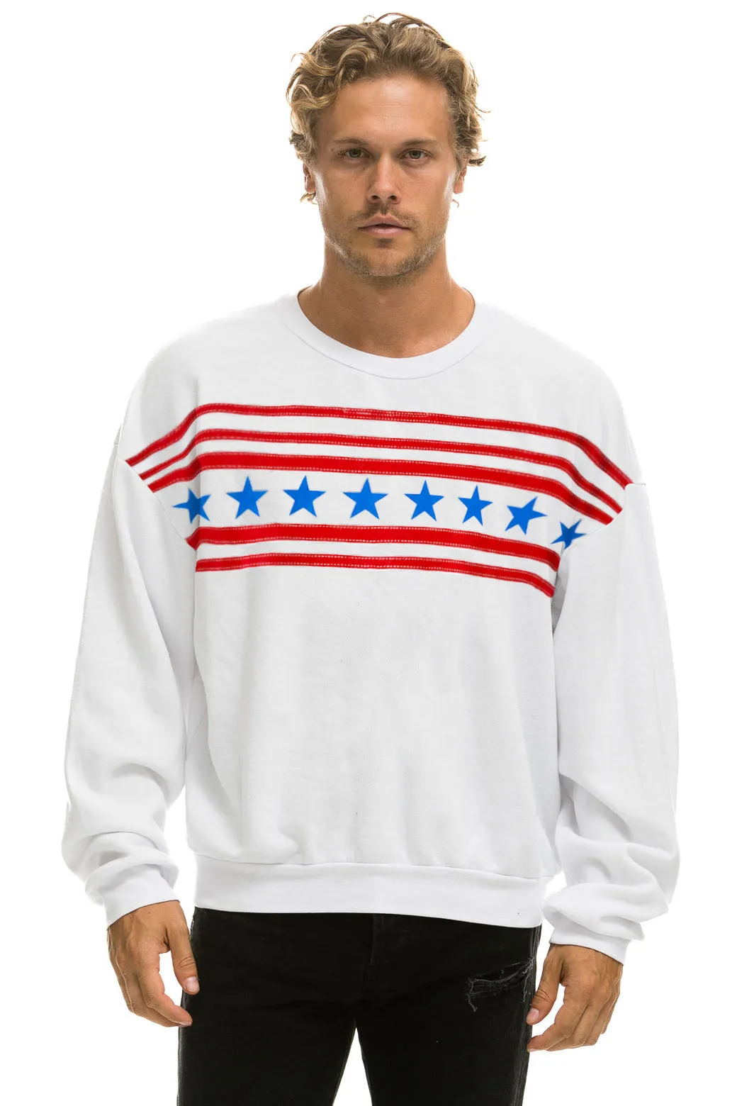 STARS RELAXED CREW SWEATSHIRT - WHITE // USA sold by Aviator Nation product image thumbnail 2