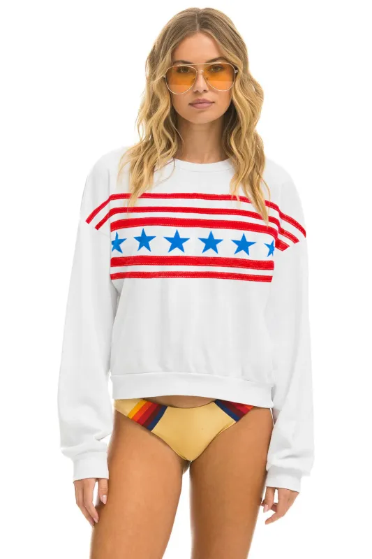 STARS RELAXED CREW SWEATSHIRT - WHITE // USA sold by Aviator Nation