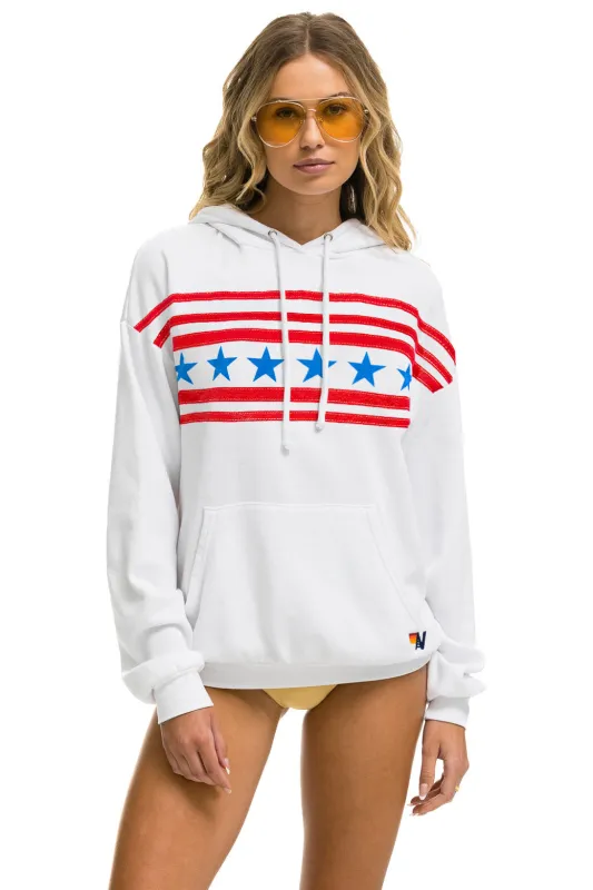 STARS RELAXED PULLOVER HOODIE - WHITE // USA sold by Aviator Nation