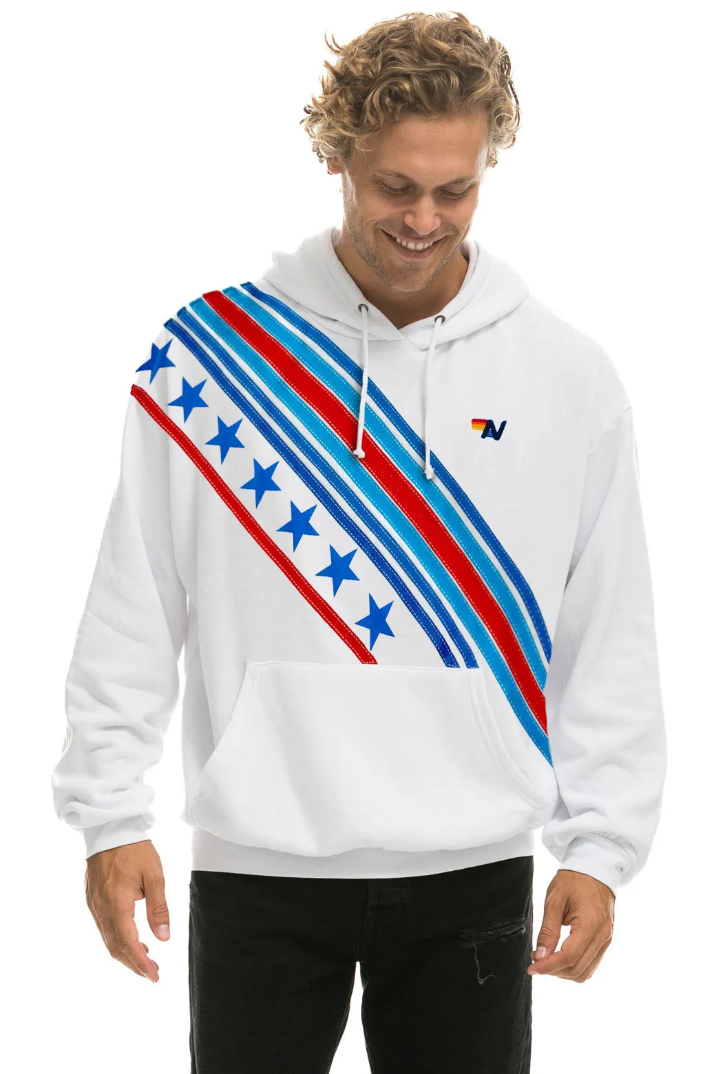 CROSS STRIPE STARS RELAXED PULLOVER HOODIE - WHITE // USA sold by Aviator Nation product image thumbnail 2