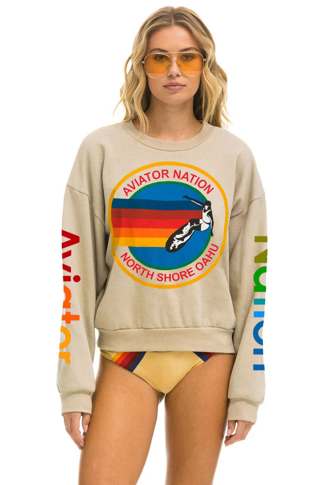 AVIATOR NATION NORTH SHORE RELAXED CREW SWEATSHIRT - SAND sold by Aviator Nation