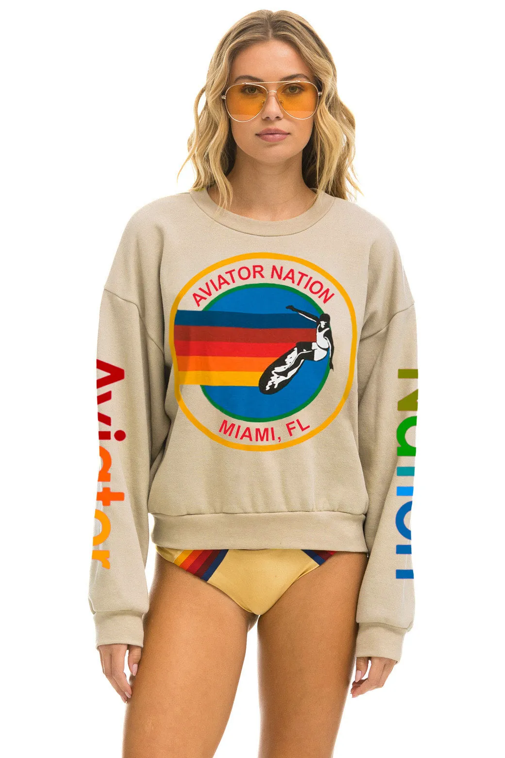 AVIATOR NATION MIAMI RELAXED CREW SWEATSHIRT - SAND sold by Aviator Nation