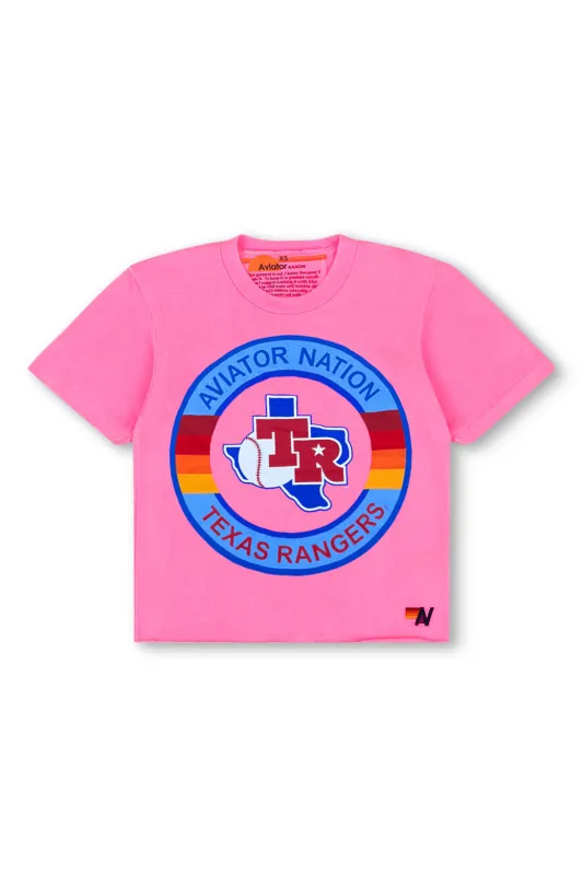 TEXAS RANGERS AVIATOR NATION WOMEN'S BOYFRIEND TEE - NEON PINK sold by Aviator Nation