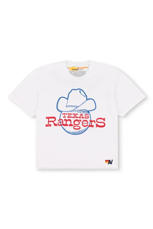 TEXAS RANGERS BOLT WOMEN'S BOYFRIEND TEE - WHITE sold by Aviator Nation