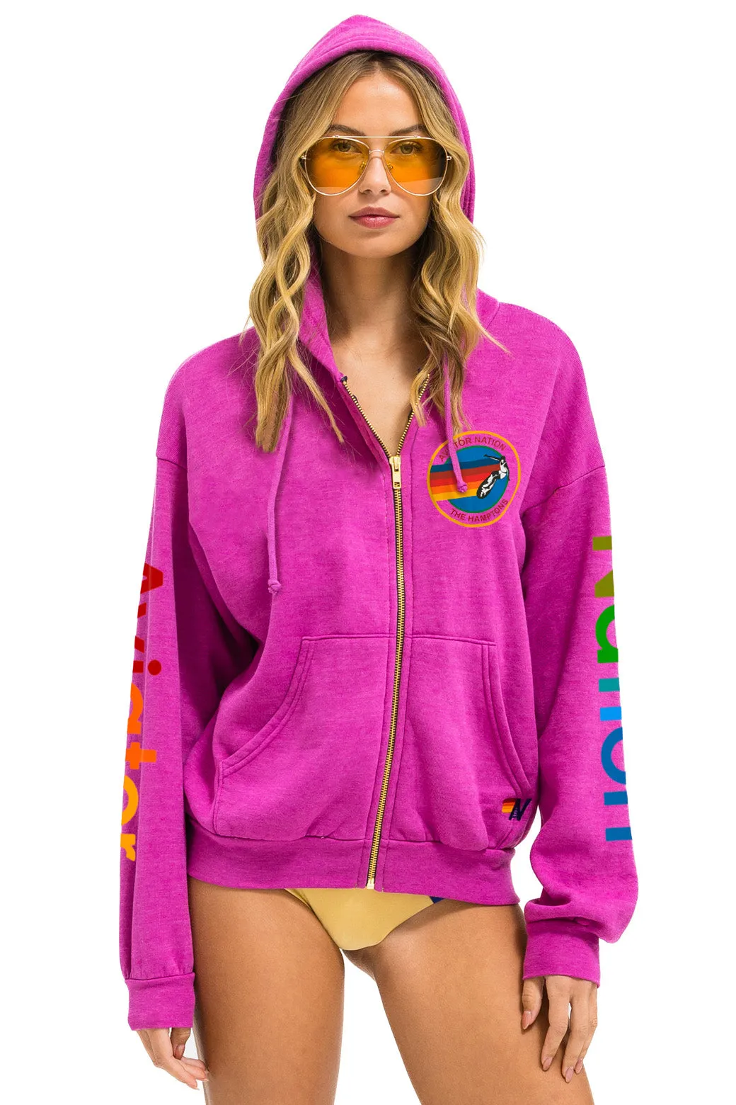 AVIATOR NATION HAMPTONS RELAXED ZIP HOODIE - MAGENTA sold by Aviator Nation