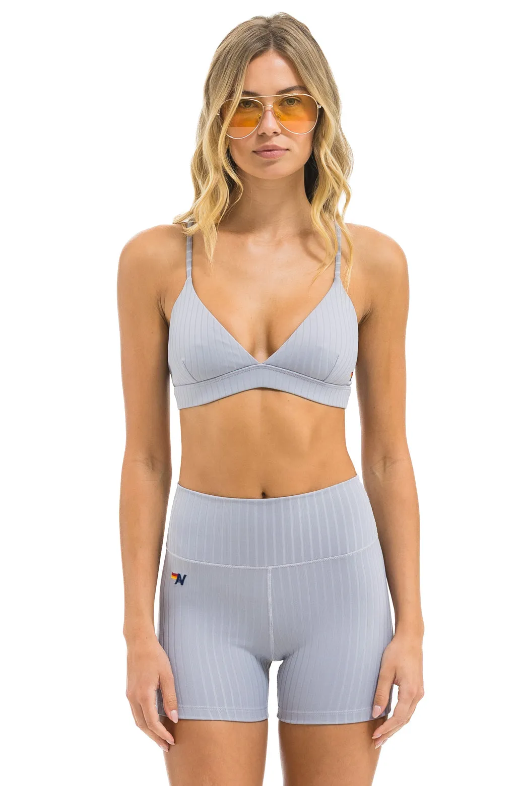WIDE RIB TRIANGLE ADJUSTABLE SPORTS BRA - LIGHT GREY sold by Aviator Nation