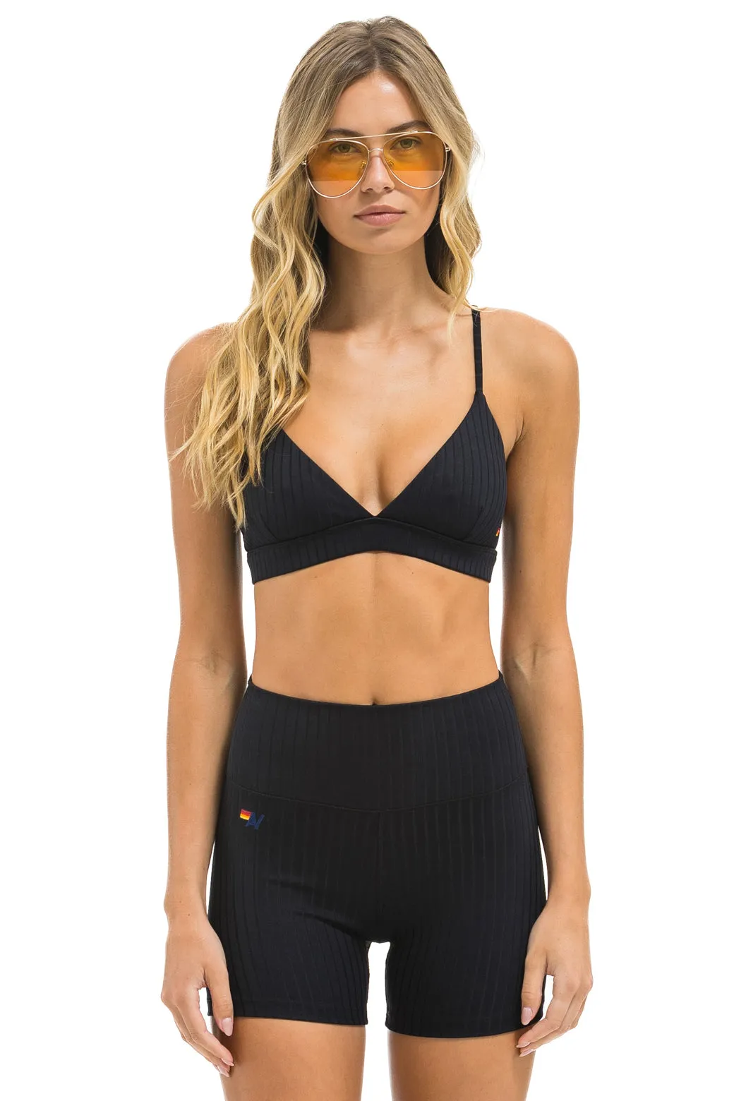 WIDE RIB TRIANGLE ADJUSTABLE SPORTS BRA - BLACK sold by Aviator Nation