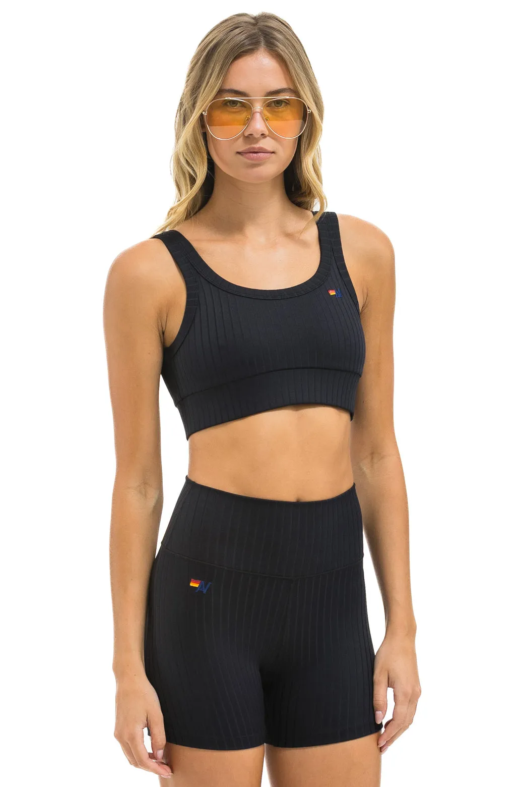 WIDE RIB WOMEN'S SCOOP BACK SPORTS BRA - BLACK sold by Aviator Nation product image thumbnail 4