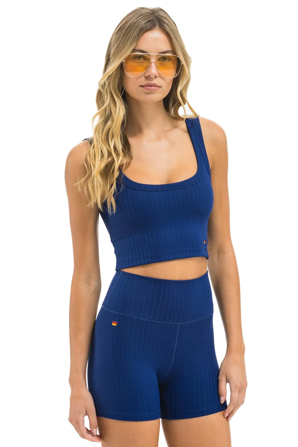 WIDE RIB WOMEN'S SCOOP BACK SPORTS TANK - NAVY sold by Aviator Nation product image thumbnail 4