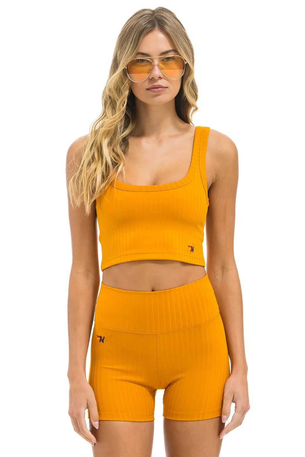 WIDE RIB WOMEN'S SCOOP BACK SPORTS TANK - GOLD sold by Aviator Nation