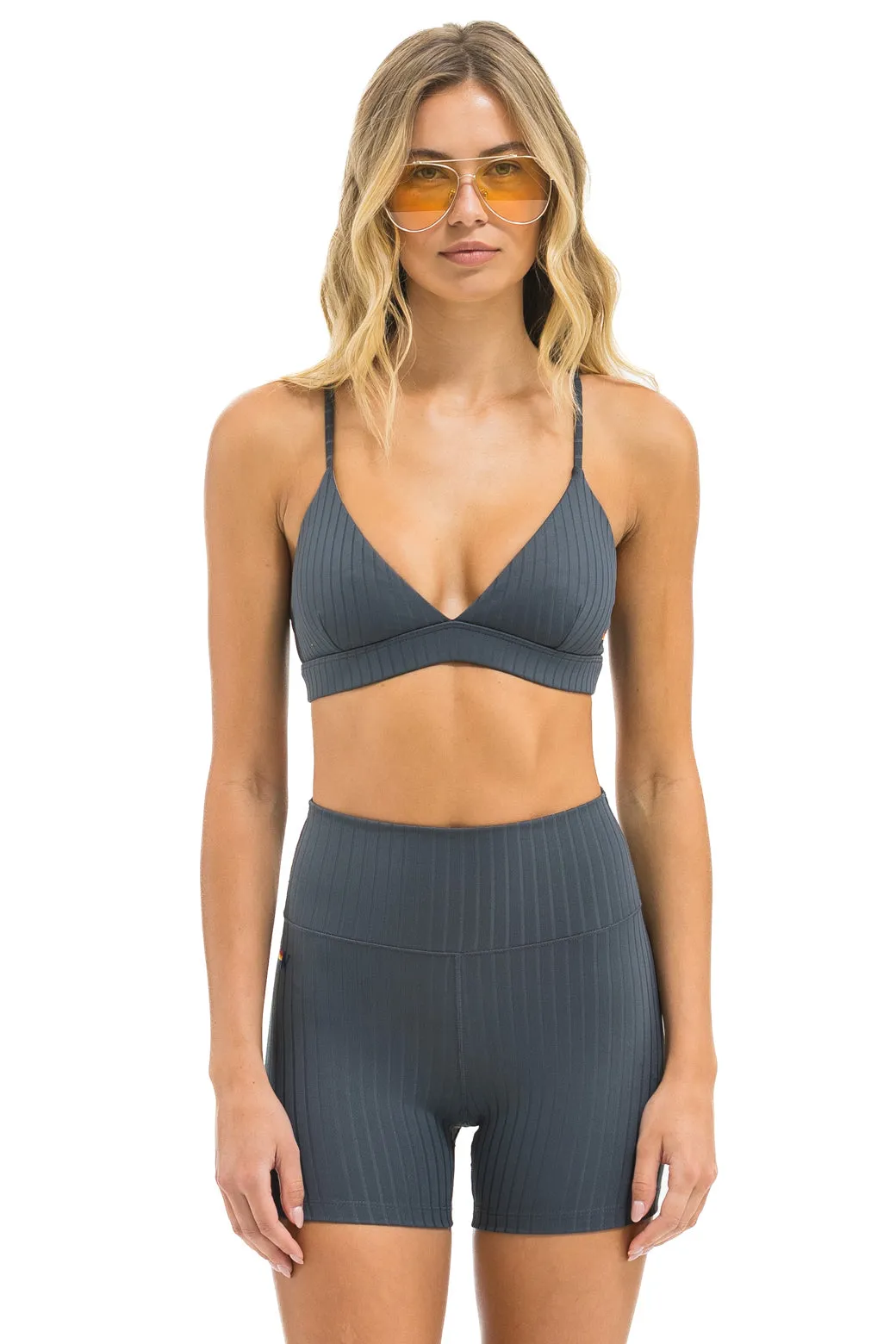 WIDE RIB 4IN HI-RISE BIKER SHORT - TITANTIUM sold by Aviator Nation