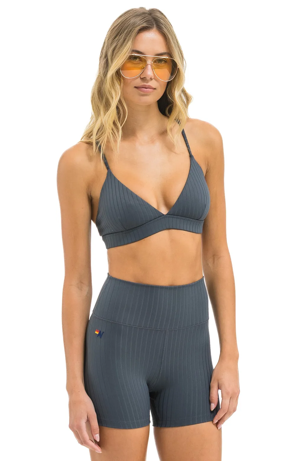 WIDE RIB 4IN HI-RISE BIKER SHORT - TITANTIUM sold by Aviator Nation product image thumbnail 2