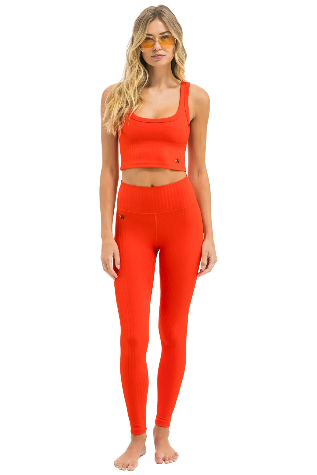 WIDE RIB FULL LENGTH HI-RISE LEGGINGS - BRIGHT RED sold by Aviator Nation