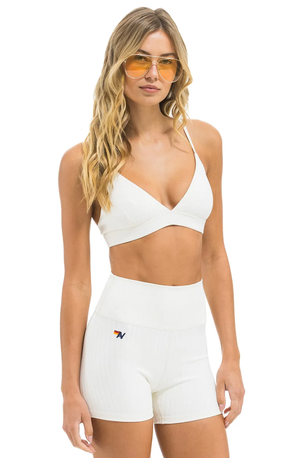 WIDE RIB 4IN HI-RISE BIKER SHORT - VINTAGE WHITE sold by Aviator Nation product image thumbnail 2