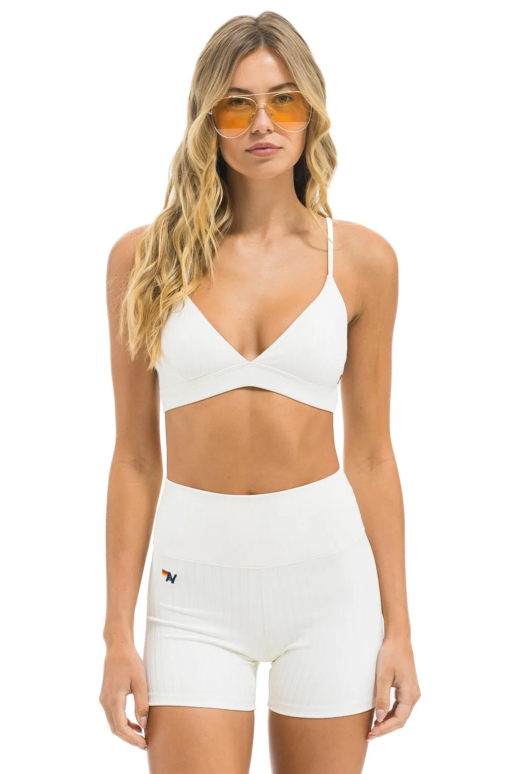 WIDE RIB 4IN HI-RISE BIKER SHORT - VINTAGE WHITE sold by Aviator Nation