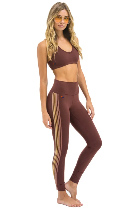 FULL LENGTH HI-RISE 5 STRIPE LEGGINGS - MOCHA sold by Aviator Nation
