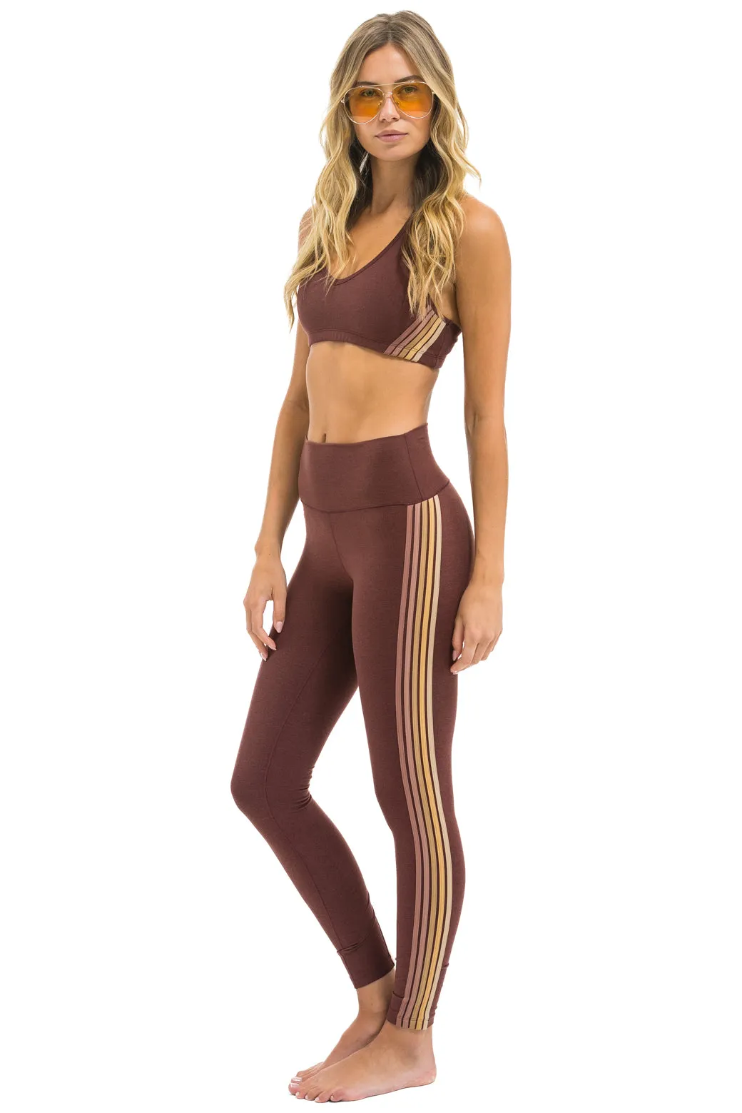 FULL LENGTH HI-RISE 5 STRIPE LEGGINGS - MOCHA sold by Aviator Nation product image thumbnail 3
